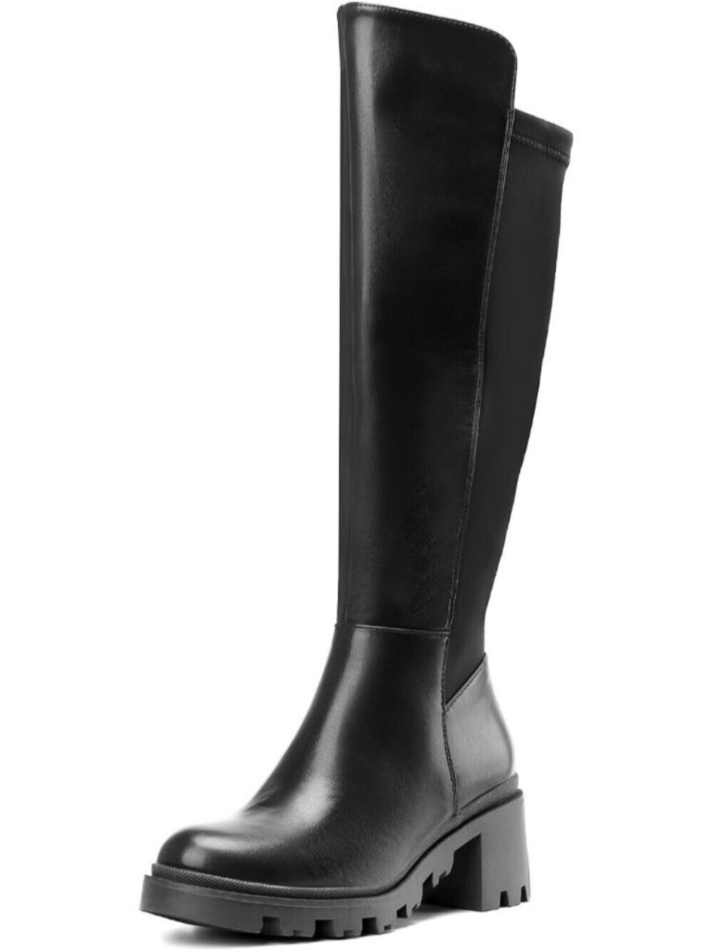 DREAM PAIRS Women's Black Knee High Platform Chunky Boots Round Toe Side Zipper